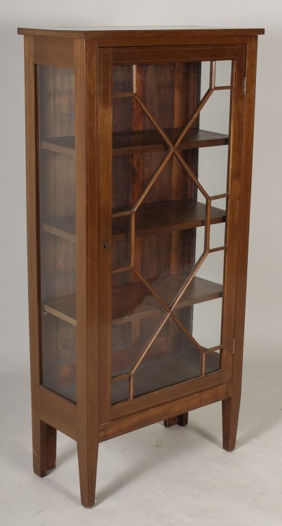 Edwardian Inlaid Vitrine, early 20th C.: Edwardian Inlaid Mahogany Vitrine, early 20th C., the interior fitted with shelves. (ANDREA7200) {WK} Dimensions:54 H x 26 W x 12 D Condition:Age and use wear, dings, abrasions. Private Collection.