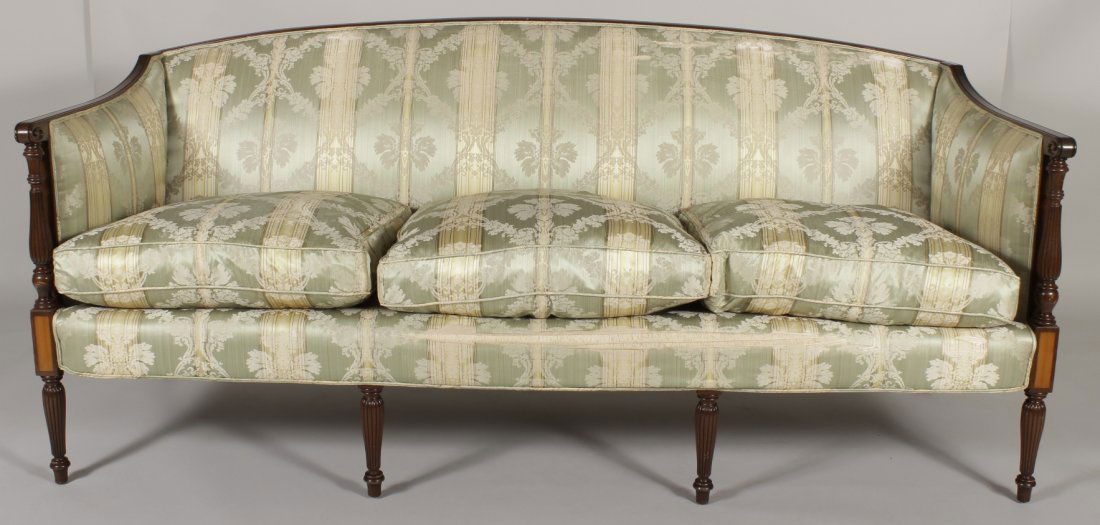 Silk Damask Federal Style Sofa, Reeded & Satinwood (1 of 7)