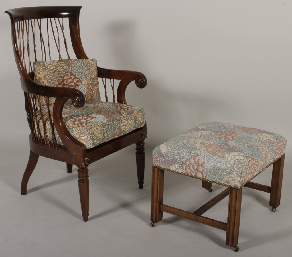 Regency Style Arm Chair and Ottoman (1 of 6)