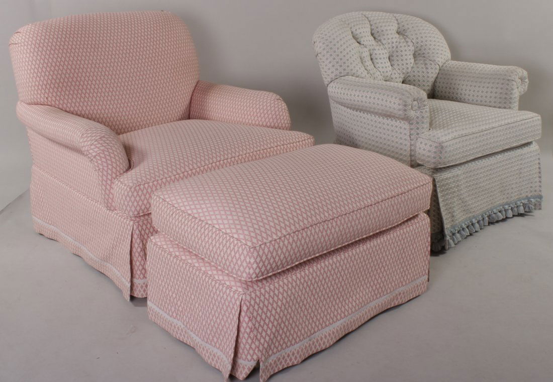Two Upholstered Chairs, 1/with matching ottoman (1 of 4)