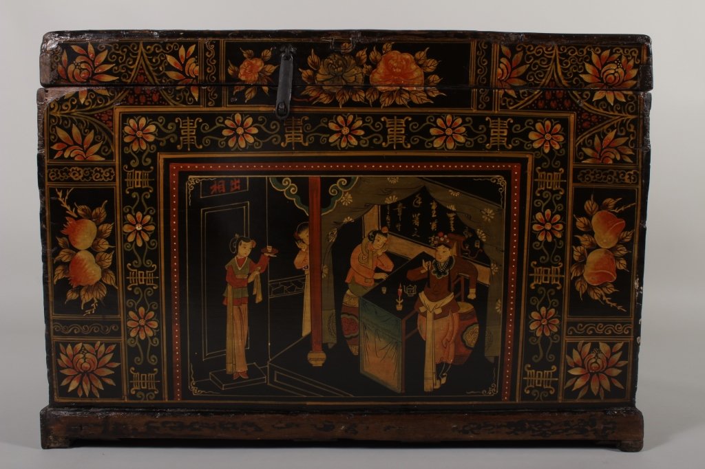 Chinese Painted Wood Trunk, with floral motifs. (1 of 6)