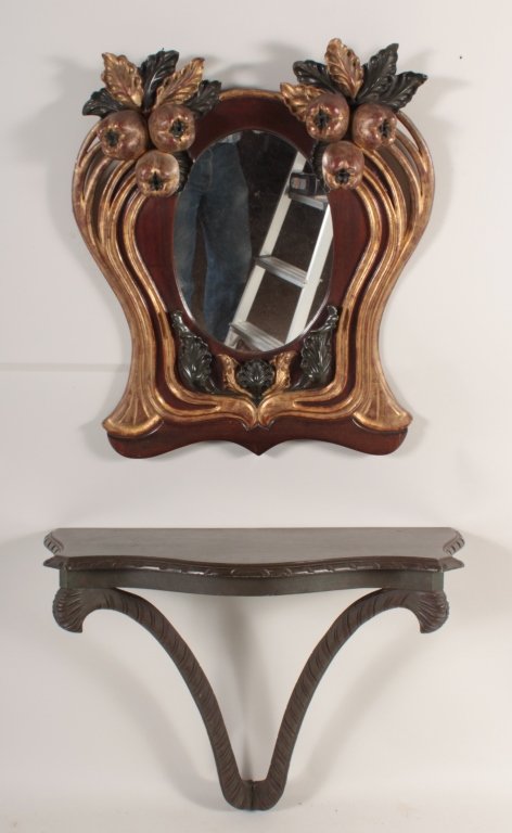 Wood Carved Mirror and Console Table, paint and gi (1 of 4)