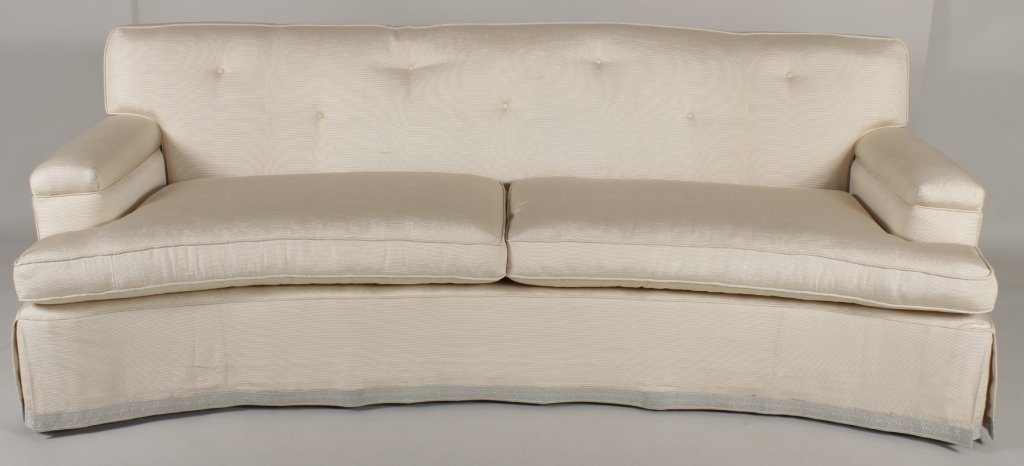 Curved Sofa, upholstered in silk faille fabric. (1 of 6)
