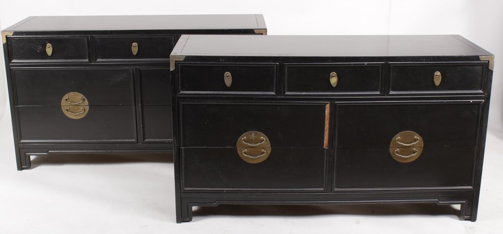 Pair of Kent Coffey Asian Style Black Lacquer Cabi (1 of 7)
