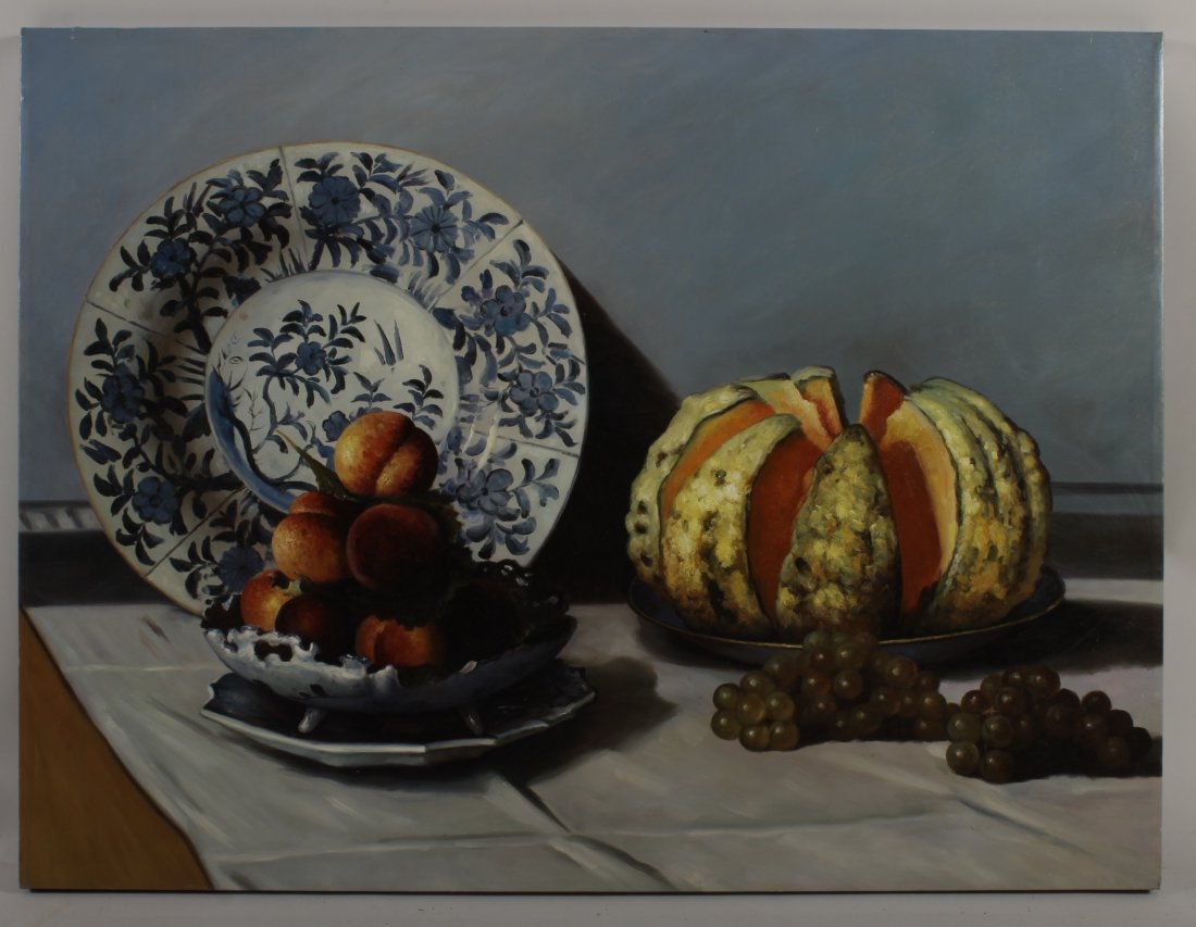 After Claude Monet, Still Life with Melon (1872),: After Claude Monet, Still Life with Melon (1872), 20th/21st century, oil on canvas, unsigned, unframed (VONS7400) {AM}(VONS) Dimensions:30" x 40" Condition:In good condition with a few pressure marks