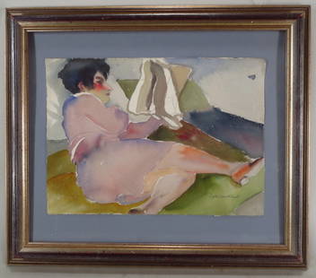 2 Works by Robert Hallowell: Two Works by Robert Hallowell, American, 1886-1939, including: Reclining Woman, Reading, early 20th century, watercolor; Vividly Colored Landscape with Tree in the Foreground, 1924, watercolor, signed