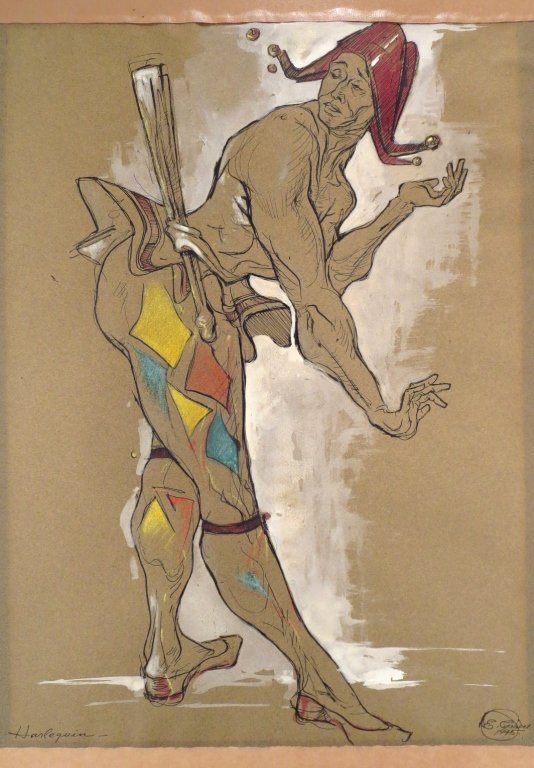 E. Carrere [?], "Harlequin", mixed media (1 of 7)