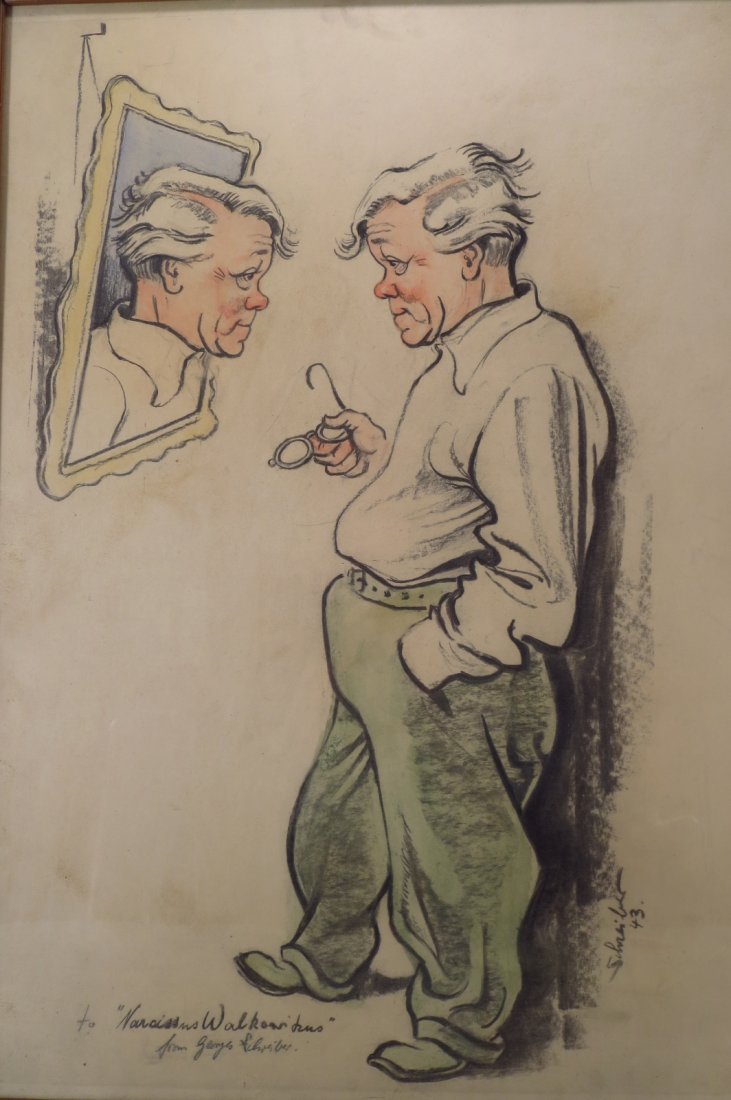 George Schreiber, "Narcissus Walkowskus", pastel: George Schreiber, American, 1904-1977, "Narcissus Walkowskus", 1942, pastel on paper, signed, inscribed, and dated on recto (MARB6401) {AM}(MARB)NOTE: referring affectionately to his colleague Abraham