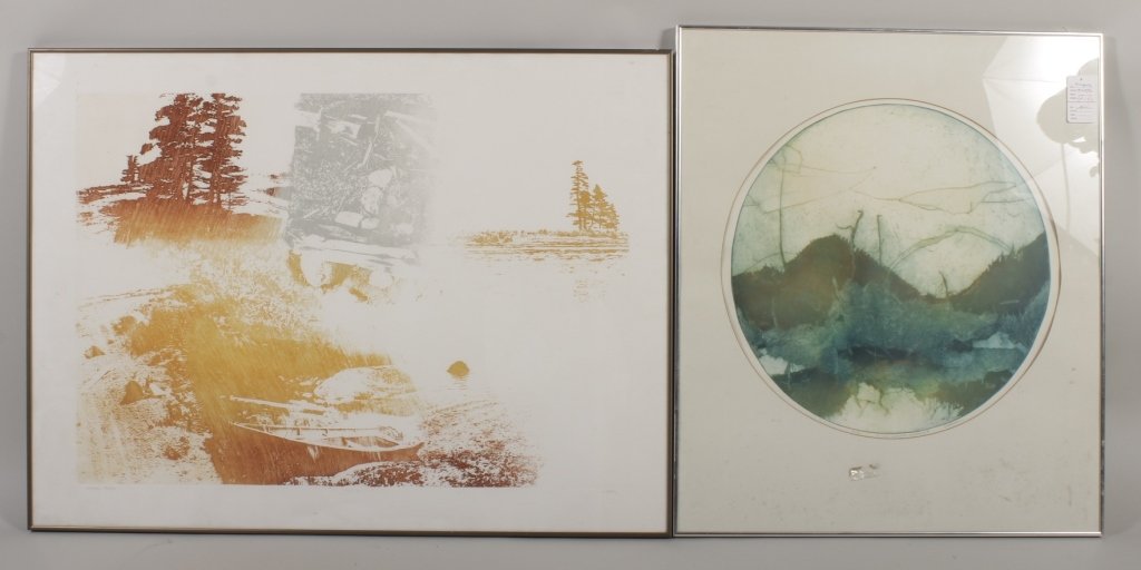 Two Signed Contemporary Prints on Paper: Two Works on Paper, including: Ruth Rodman, 20th century, "A Cool Summer Memory II", collagraph, artist proof, signed, titled, numbered; together with Edward Clark Porter, American, b. 1935, "Elysian