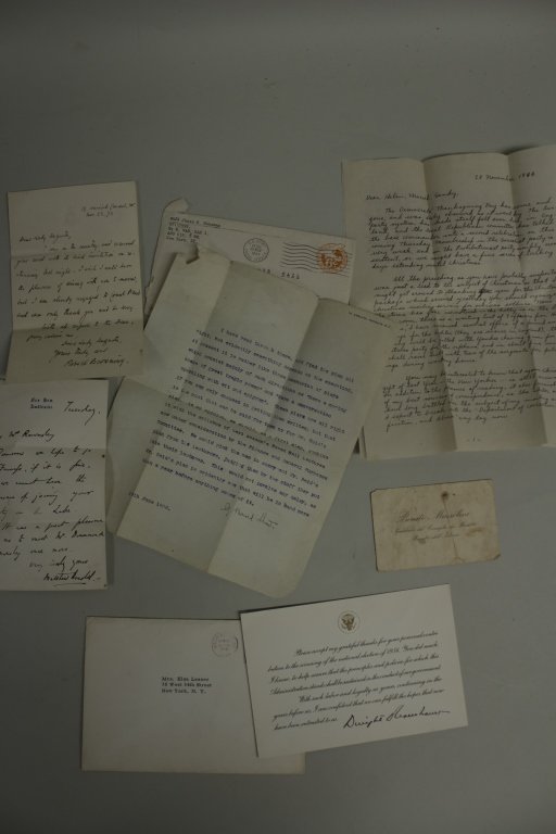 Lot of Autographs and Ephemera including Benito: Lot of Autographs and Ephemera including Benito Mussolini's Business Card, "Thanks for Helping with the Election notecard signed by Dwight Eisenhower, Thank you note by Robert Browning, Note signed by