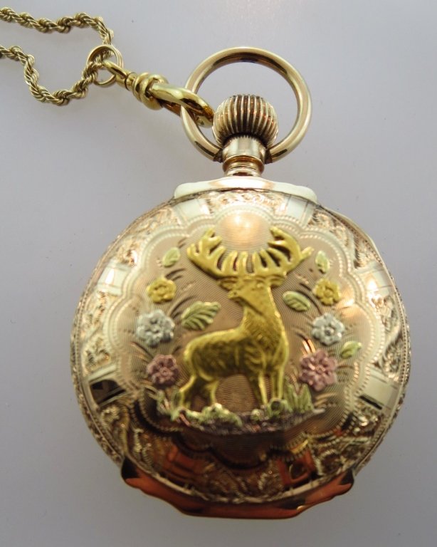 14 kt 3 Color Gold Pocket Watch and Chain (1 of 9)