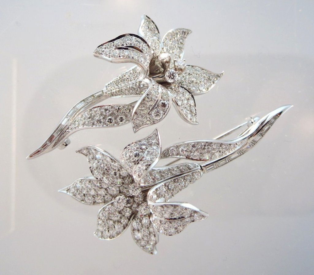2 Platinum Diamond Flower Pins (1 of 6)