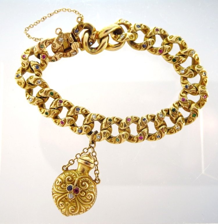 Gold Charm Bracelet w Miniature Perfume Bottle (1 of 5)