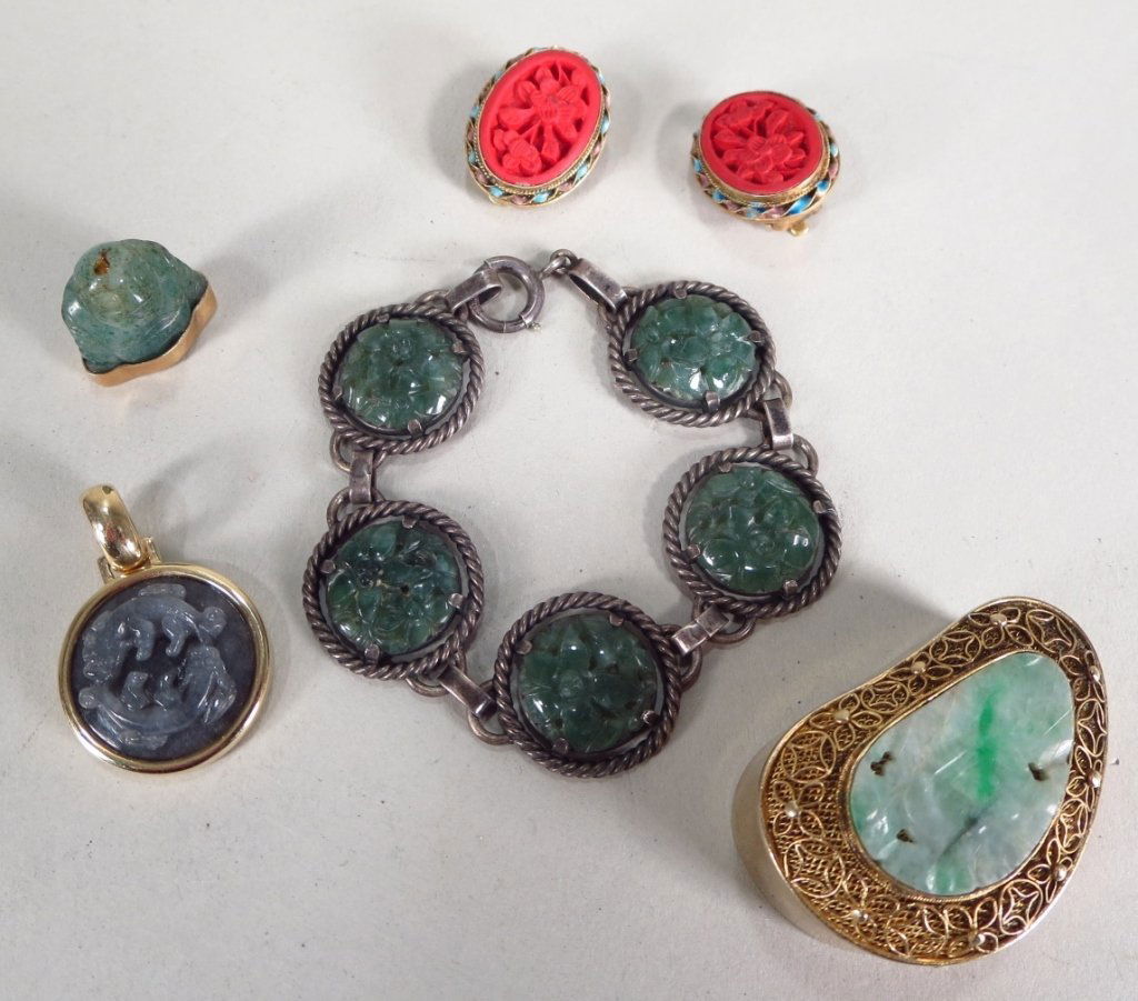 Group of Six Hardstone and Cinnabar Jewelry (1 of 5)