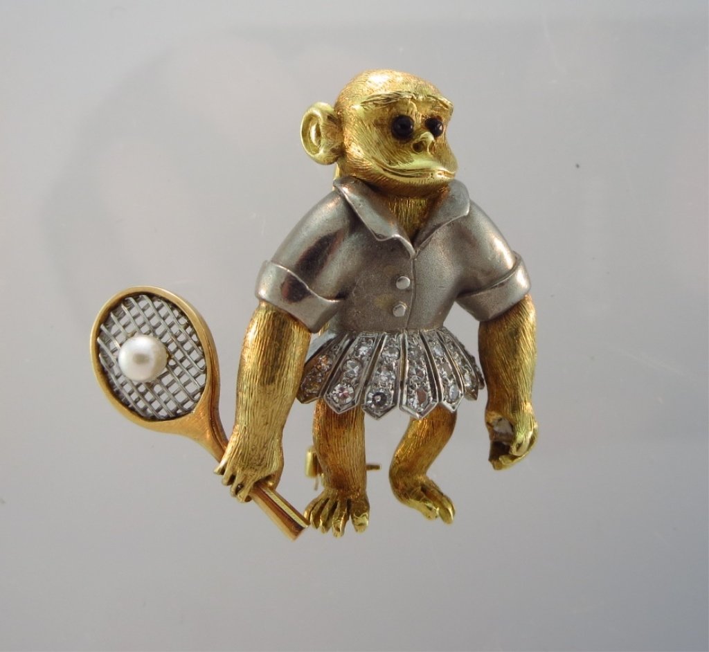 Diamond, 18K Yellow & White Gold Tennis Monkey (1 of 6)