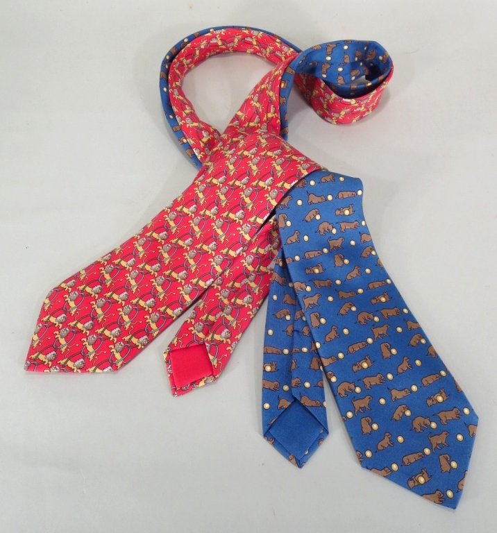 Two Hermes Ties, Blue and Red, Dogs & Lions (1 of 5)