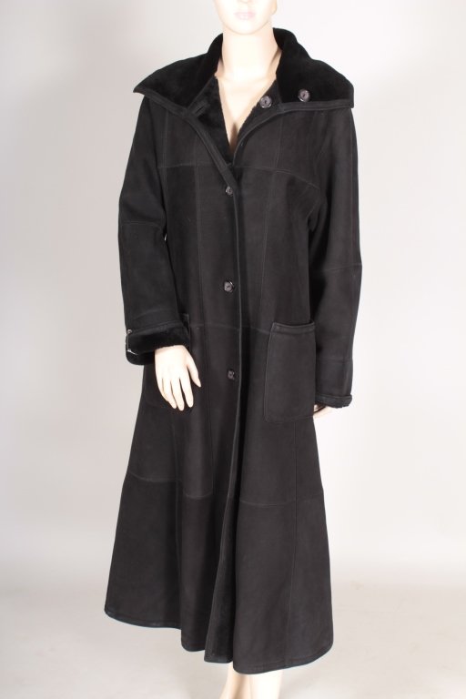 Black Suede Reversible Shearling Designer Coat (1 of 4)