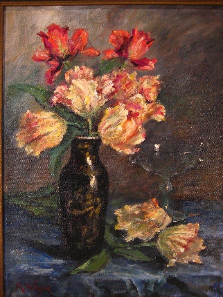 Marie Weger, Gr/Am, Tulips in Black Vase o/c (1 of 7)