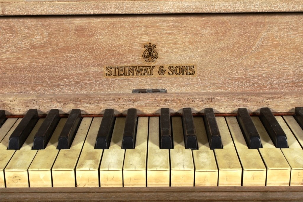 Steinway Louis XVI Style Upright Piano,20th: Steinway Louis XVI Style wooden cased Upright Piano, 20thc., pickled finish(JSHE8106) Measurements: 44"H x 57"W x 26"D Condition: Needs some tuning, Case and Pedal work, repairsto wooden case Property