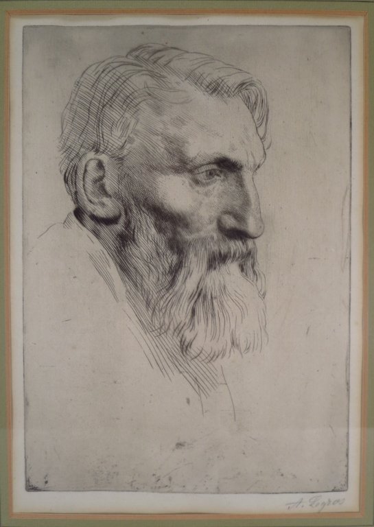 Alphonse LeGros, Fr., 1837-1911, Rodin, etching: Alphonse LeGros, Fr., 1837-1911, Rodin, etching, pencil signed(CSHO8011) Low Estimate: 200 High Estimate: 300 Measurements: image 9 3/4 x 6 3/4, framed 18 x 13 Condition: slightly toned, otherwise goo