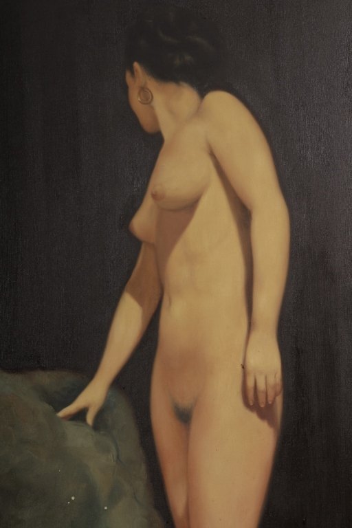 Beresford, de Guy, 20th C., Nude, O/C: Beresford de Guy, 20th C., Standing Nude by a Rock Formation, oil on canvas, signed lower right. (E378212)(E378212) Low Estimate: 1200 High Estimate: 1800 Measurements: 48 x 24 Framed: 495 x 25.5 Cond