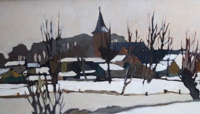 Kees Bol "Winter Landscape" Oil Painting: Kees Bol "Winter Landscape" oil on masonite, signed lower left.(CSHO808) Low Estimate: 1500 High Estimate: 2500 Measurements: Oil 24"x31" Frame 26"x33" Condition: A Private Collection, East 69th Stree