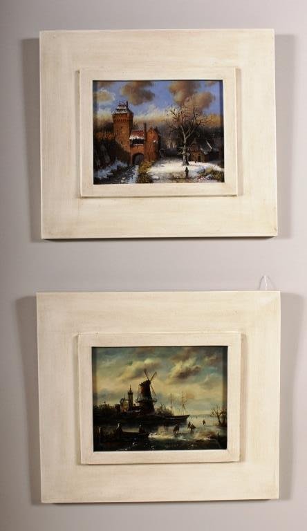 2 Paintings of Eur. Winter Landscapes,o/b: 2 Paintings of European Winter Landscapes, 20th C., o/b, signed(JGRA9105/2) Measurements: 8 x 10, framed 16 x 18 Condition: Good