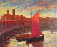 French School, 20th c., Harbor at Sunset, O/B (1 of 6)