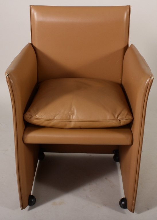 Cassina Italian Leather Side Chair: Cassina Italian leather side chair, 33 H(JUSS9206) Measurements: Condition: Use wear, leather worn at edges.