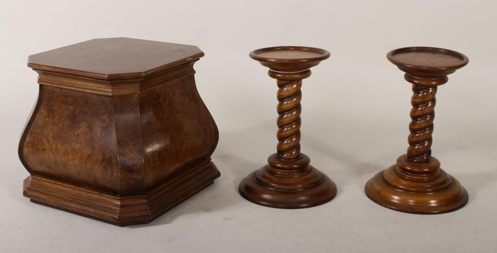 A Henredon Pedestal and Pair of Spiral Pedestals: A Henredon pedestal and a pair of spiral pedestals.(RSLB9207/3) Measurements: All 16 H. Condition: