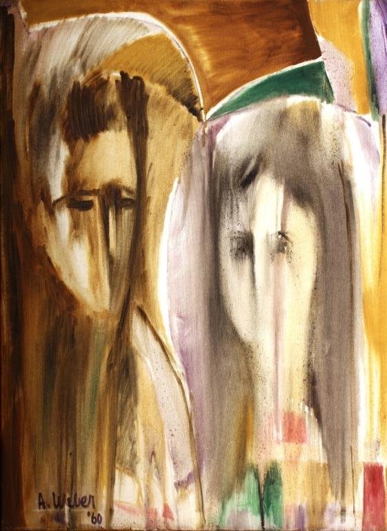 Arnold Weber, Am. 1931-2010,O/C Abstract 2 Faces (1 of 3)