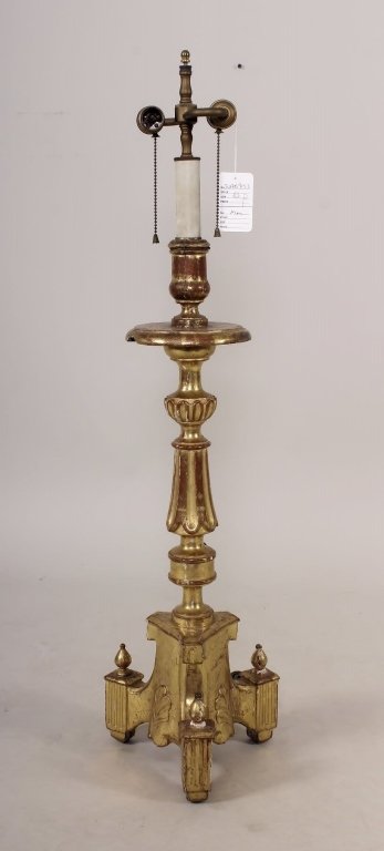 18th C. Italian Gilt Wood Candle Stand as lamp (1 of 3)