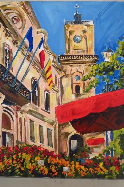 Fr. School, 20th C., Aix en Provence, O/C: French School, 20th C, Aix en Provence, Place la Hotel de Ville, oil on canvas, signed lower left.(KENT6004) Measurements: 21 1/8 x 28 5/8, Condition: unframed, very good