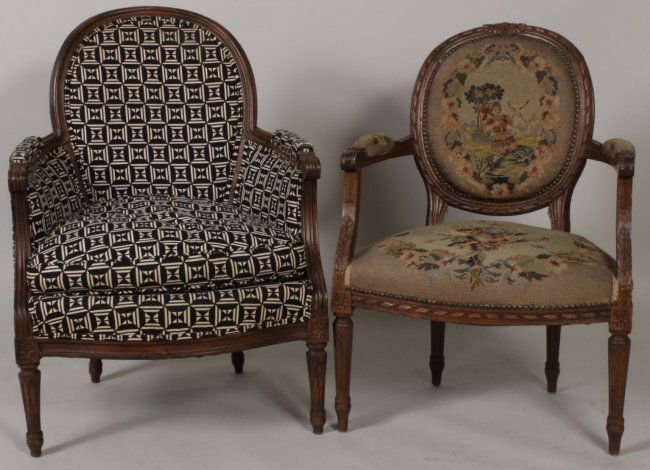 2 French Style Chairs, 20th C., Carved Wood Frames (1 of 6)