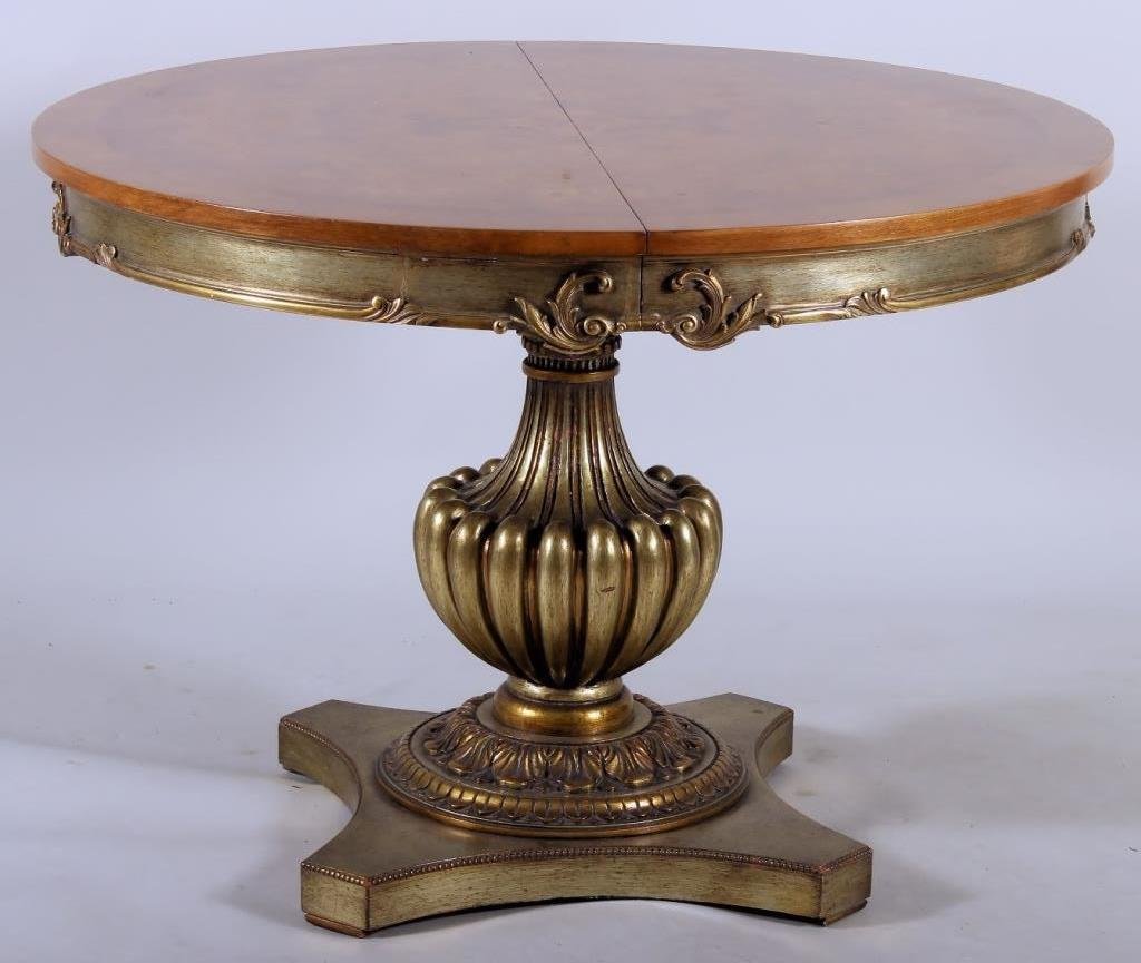 Dining Table w/Banded Burled Wood Top NYC Mid Cent (1 of 6)