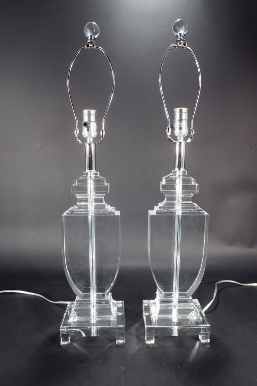 Pair of Crystal Urn Shaped Table Lamps, 20th (1 of 5)