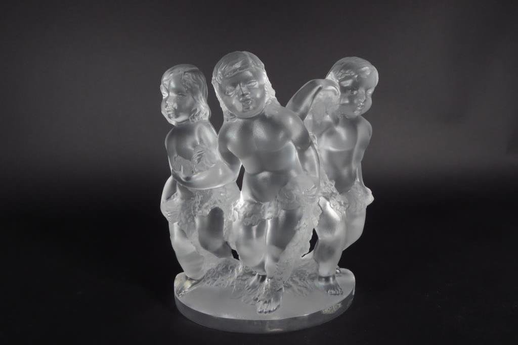 Lalique Art Glass Group of Three Cherubs. (1 of 7)