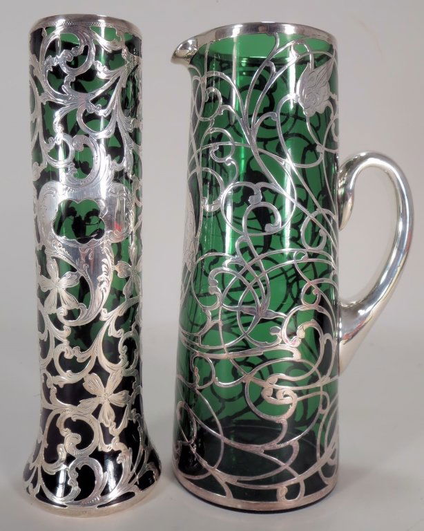 Silver Overlay Glass and Pitcher. (1 of 6)