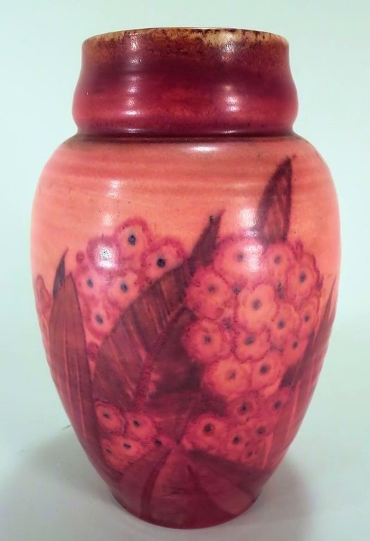 Rookwood Pottery Vase, American, 20th: Rookwood Pottery Vase, American, 20th, floral pattern bottom incised with makers label(HSHO10105)(MM) Measurements: 10" H x 7"Diameter Condition: some wear to underside rim, otherwise good