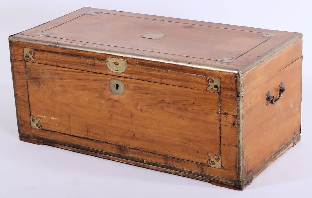 19th C. Brass Inlaid Camphor Wood Chest (1 of 6)