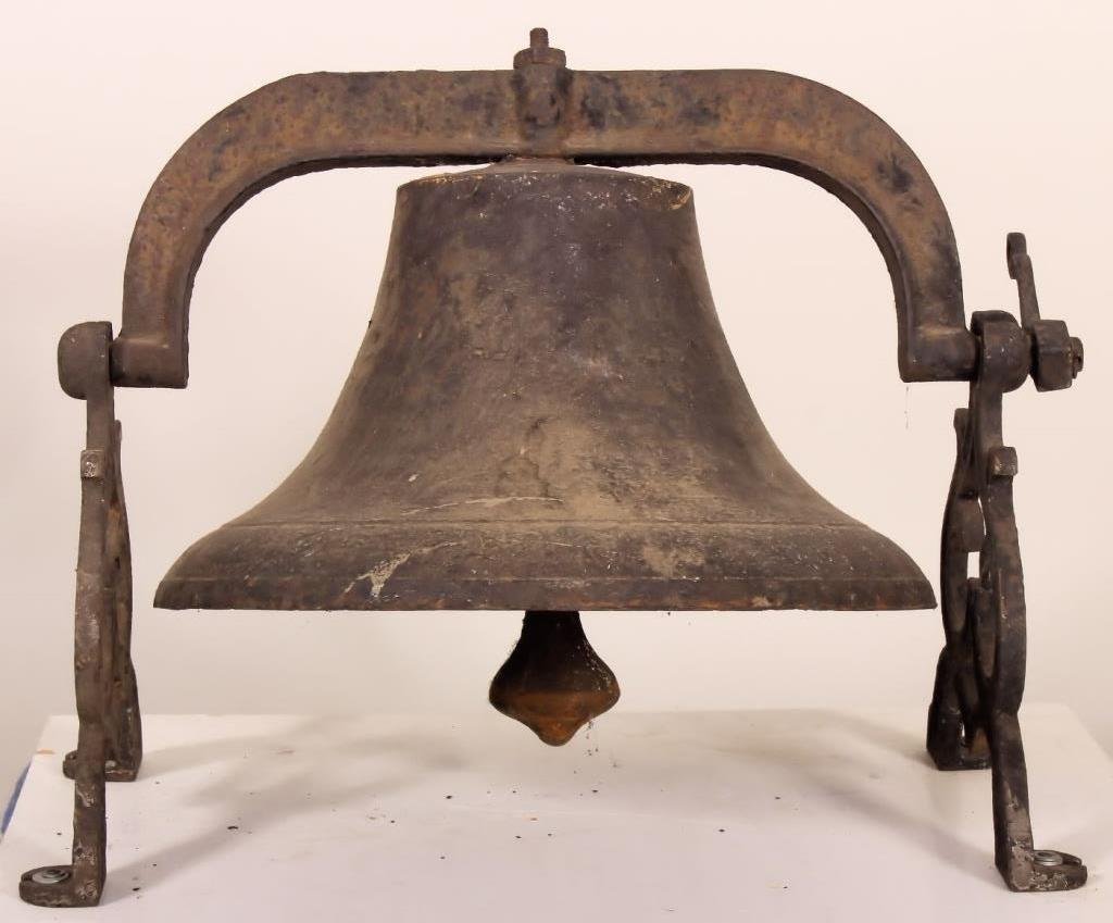 Large Cast Iron Bell on Stand, c. 1900 (1 of 6)
