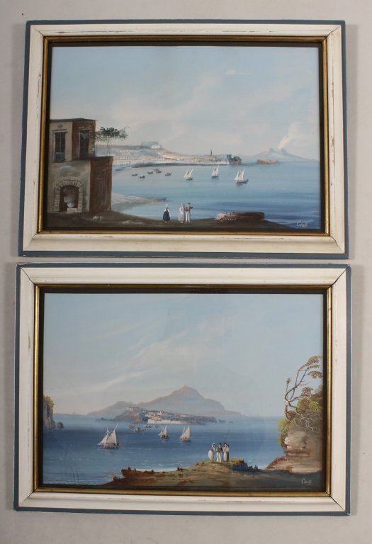 2 It. Bay of Naples gouaches,19thC.,signed Corelli (1 of 6)