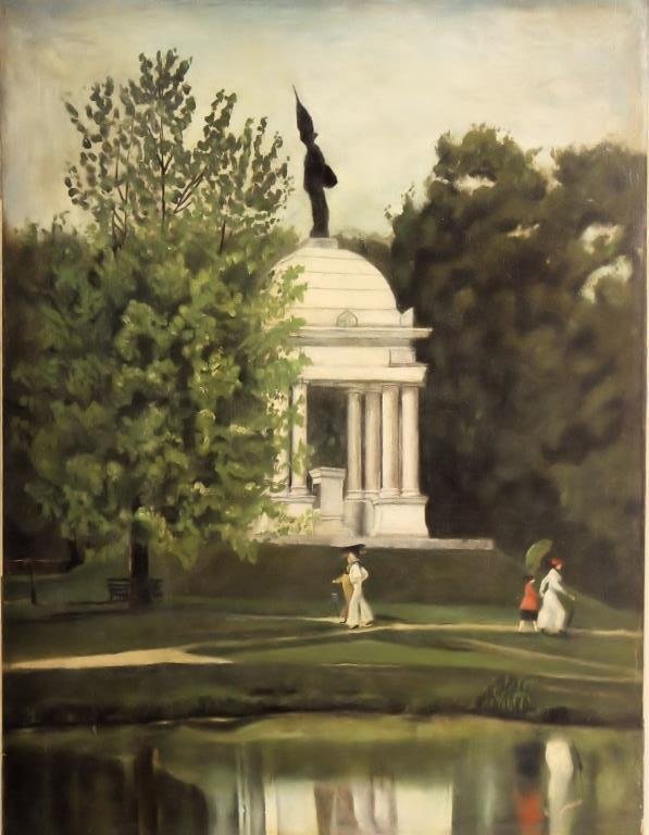 Am. Sch., late 19th, Park Scene w Figures, O/C (1 of 6)