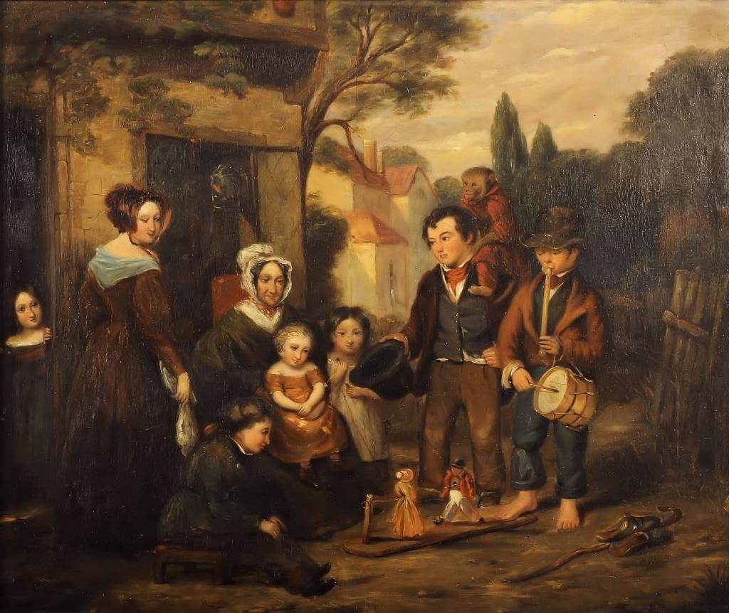 British Sch, 19th c. "The Traveling Show", O/B (1 of 7)