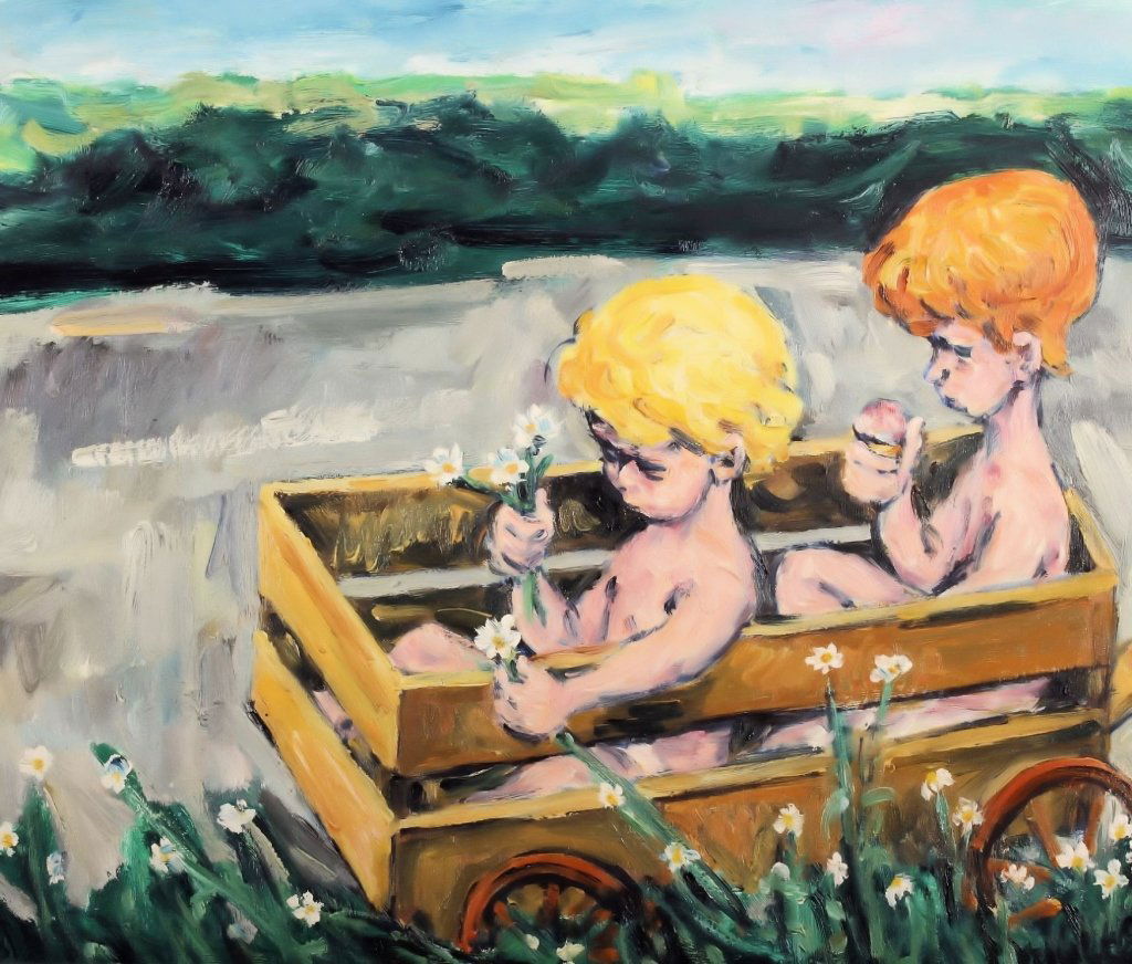 Mervin Jules, Am.,1912-1994, O/B "Two in a Cart" (1 of 7)