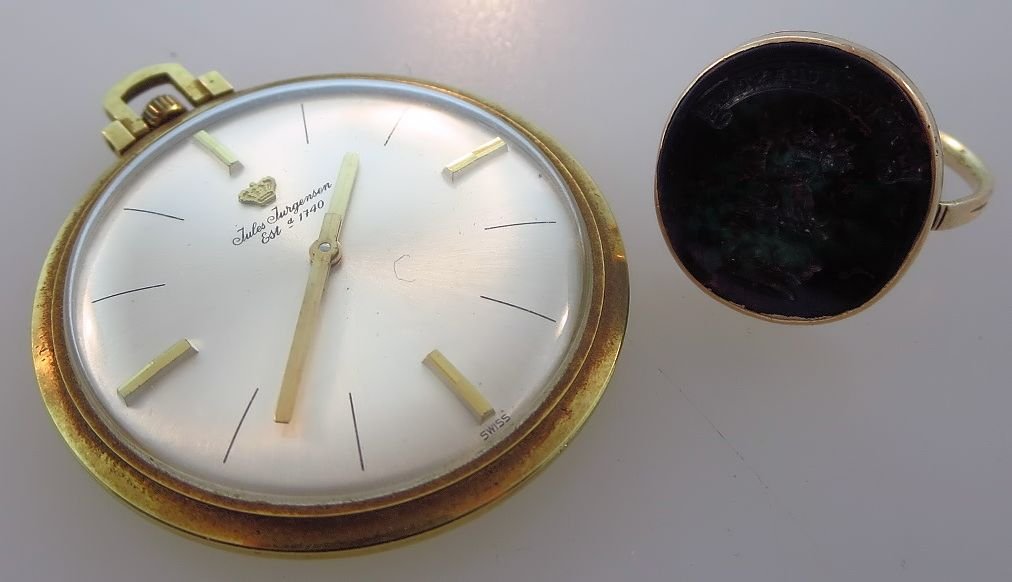 14k Gold Jules Jurgenson Swiss Pocket Watch/Ring (1 of 6)