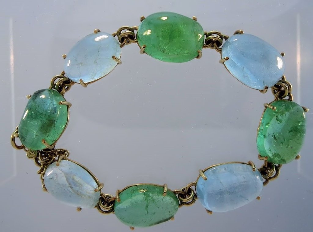 14k Gold Aquamarine and Green Beryl Link Bracelet (1 of 4)