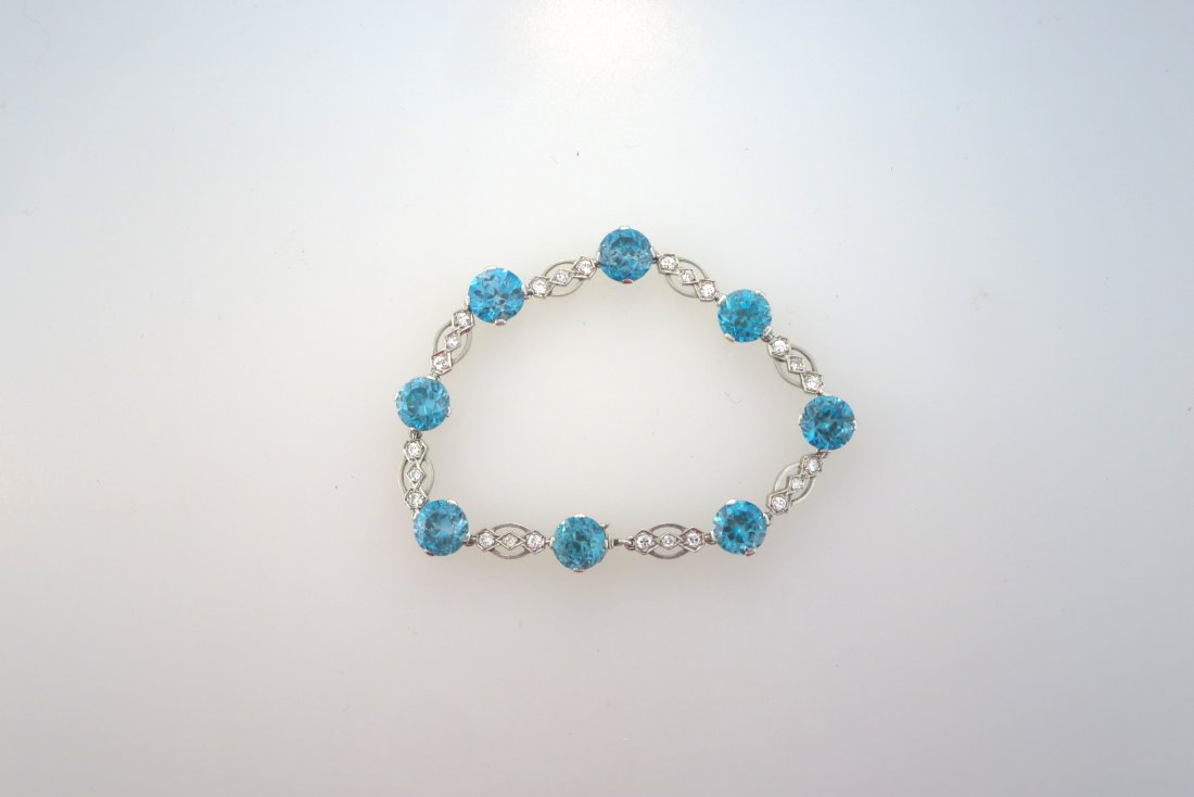 Blue Zircon & Diamond Platinum Link Bracelet (1 of 7)