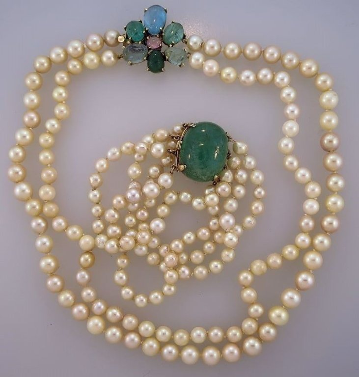 14k gold Emerald & Pearl Bracelet w/ Necklace (1 of 6)