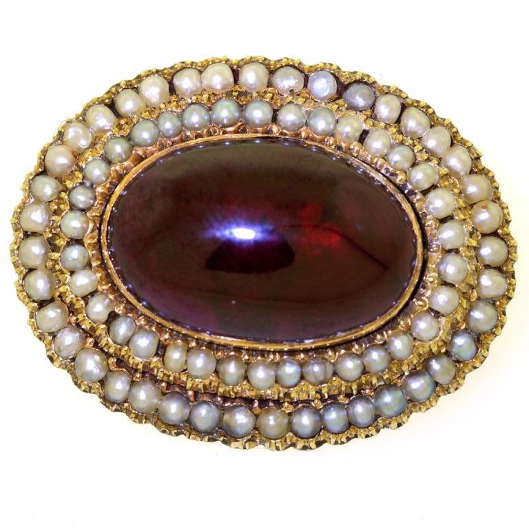 Victorian 14k Garnet & Seed Pearl Brooch (1 of 3)